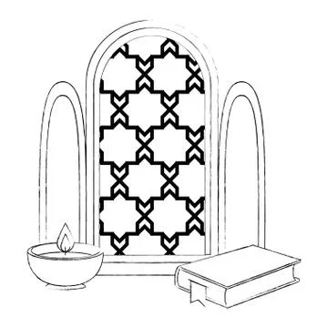 Window of temple and book with candle Stock Illustration