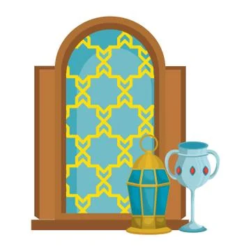 Window of temple with lamp and chalice Stock Illustration