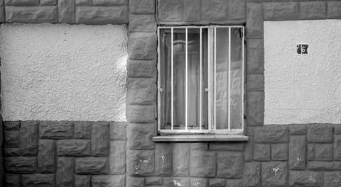 Window Textured Front View Black White Urban Building Exterior 스톡 사진