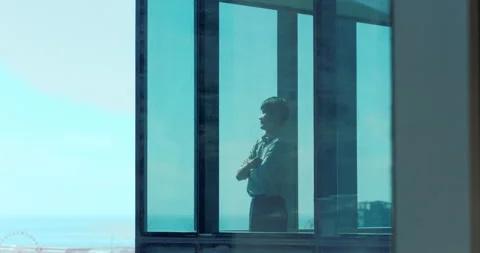 Window, thinking and businessman with arms crossed, view and realtor with Stock Footage 331455540