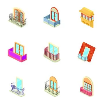 Window throttle icons set, isometric style Ilustração Stock