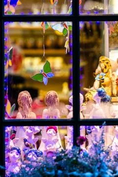 The window through which the visible Christmas decorations. Christmas time co Stock Photos