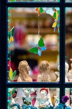 The window through which the visible Christmas decorations. Christmas time co Stock Photos