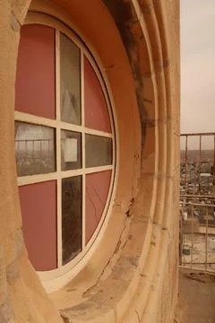 Window on top of the bell tower of the St John the Baptist Church in Madaba.. Stock Photos