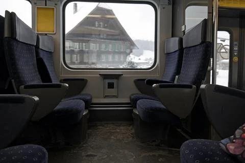 Window Train Snow Landscape Stock Photos