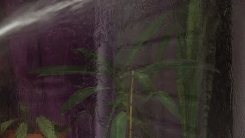 The window under the pouring water flows Video stock 136677000