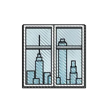 Window urban building view Ilustración de archivo
