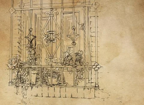 Window with vases and flowers Illustrazione stock