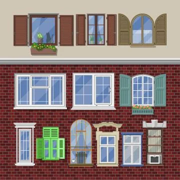 Window vector modern house view glass frame arch illustration set of windowing Ilustración de archivo