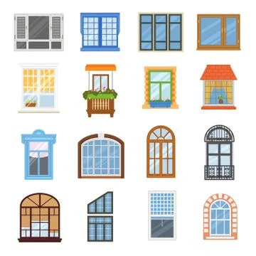 Window vector modern house view glass frame arch illustration set of windowing Stock Illustration