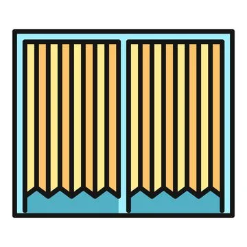 Window with vertical blinds and colorful curtains Stock Illustration