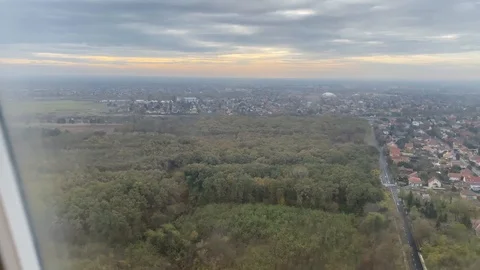 Window view from airplane landing in Budapest, Hungary Stock Footage 119756843