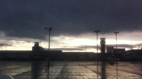 Window View Airstrip Sundown After Rain 库存影片 60422183