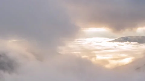 Window view between clouds sky in beautiful misty mountain nature time lapse Stock Footage 219028721