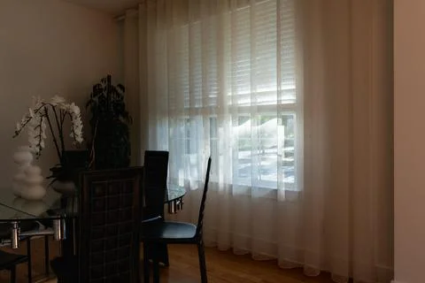 Window View with Blinds and Curtains Stock Photos