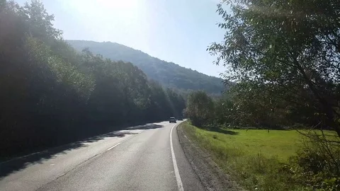 Window View from Car, Bus, Train. Traveling sunny day. Travel the beautiful Stock Footage 81751815