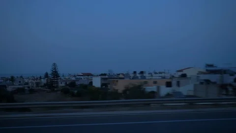Window View from a Car, Bus, Train. Twilight. Traveling 4K videos Stock Footage 97962166
