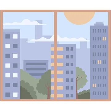 Window view on city vector isolated icon 库存插图