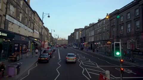 Window View of Double Decker Bus Driving Through City of Edinburgh, Scotland Stock Footage 119139807