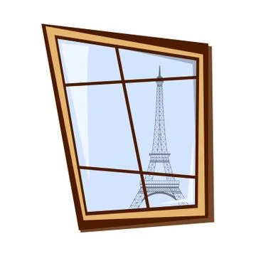 Window with view on Eiffel tower Stock Illustration