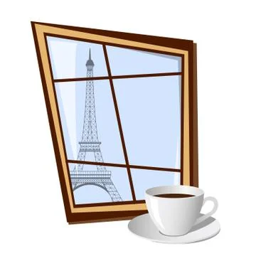 Window with view on Eiffel tower Stock Illustration
