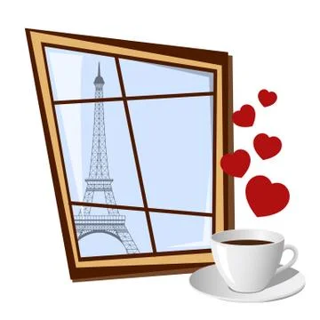 Window with view on Eiffel tower Stock Illustration