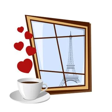 Window with view on Eiffel tower Stock Illustration