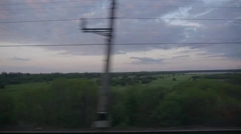 Window view on forest from a train Видео 51342976