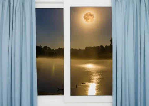 Window view of the full moon Illustrazione stock