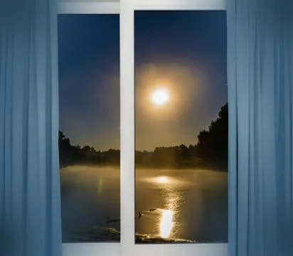 Window view of the full moon Foto stock