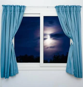 Window view of the full moon view from the window night landscape large mo... Stock Photos