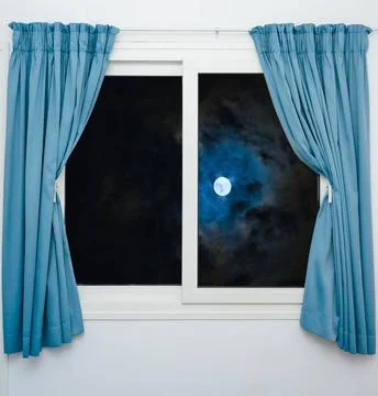Window view of the full moon view from the window night landscape large mo... Stock Photos