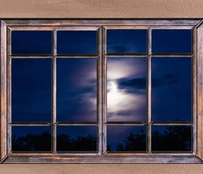 Window view of the full moon view from the window night landscape large mo... Stock Photos
