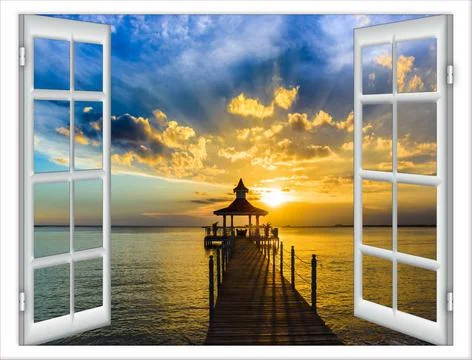 Window view of the gazebo window open view of the gazebo in the sea Copyri... Stock Photos