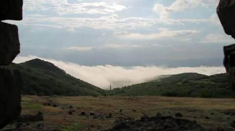 Window view to high mountain pasture Stock Footage 21639243