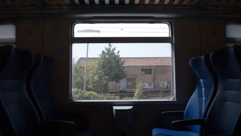 Window view inside train Stock Footage