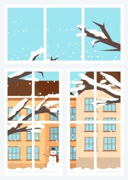 Window View from Inside in Winter Season Vector Ilustración de archivo