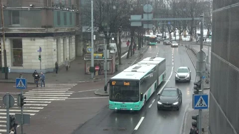 Window view of the junction of Estonia avenue and Kaubamaja street in Tallin Stock Footage 146145964