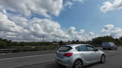 Window View of Motorways and Traffic During Car Travel From Luton to Canterbury Stock Footage 314462137