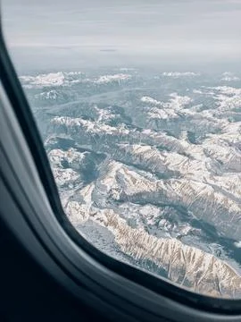 A window view of mountains with snow Stock Photos