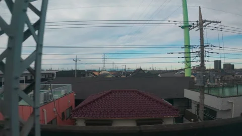 Window view from a moving train architecture of Tokyo, Japan Video stock 330076621