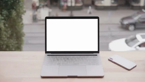 Window View Office Blank Desktop Laptop, Work Technology Communication Setup Stock Footage 108071480