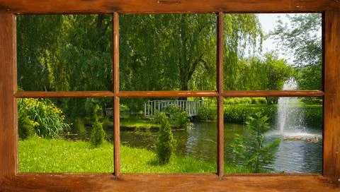 Window view pond. Stock Photos