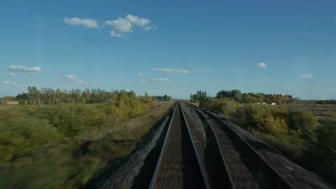 Window View of the Prairies behind the Candian Train Stock Footage 92675008
