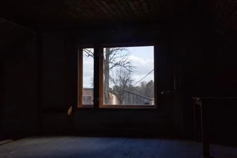 Window view in room under construction Stock Photos