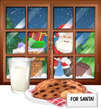 Window with view of Santa on christmas night Stock Illustration