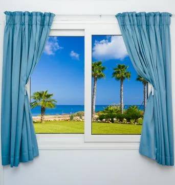 Window view of the sea palm Stock Photos
