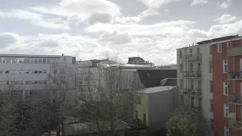 Window view of several buildings in a German City Stock Footage 203918086