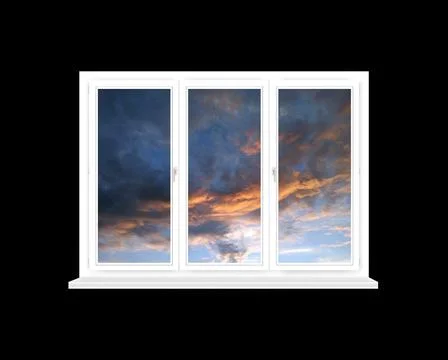 Window with view to sunset with dark cloud. Thunder-storm clouds panorama Stock Photos