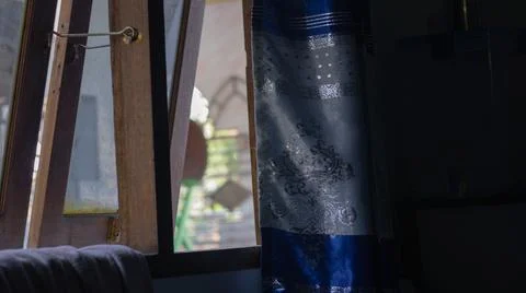 Window View Through Curtains 스톡 사진